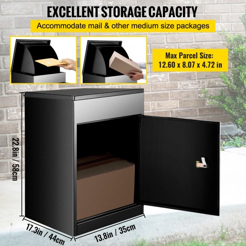 Parcel Box, 17.32x13.78x22.83in Mailbox, Wall Mounted Package Box with Lockable Storage Compartment, Galvanized Steel Letterbox, Weatherproof for Express Mail Delivery for Home&Business Use