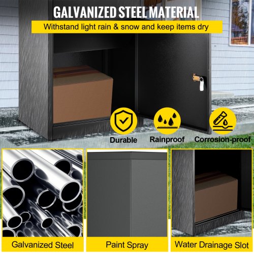 Parcel Drop Box Gray Galvanized Steel 17.32x13.78x22.83in Wall Mounted Package Drop Box with Lockable Storage Compartment Heavy Duty Weatherproof for Express Mail Delivery for Home&Business Use