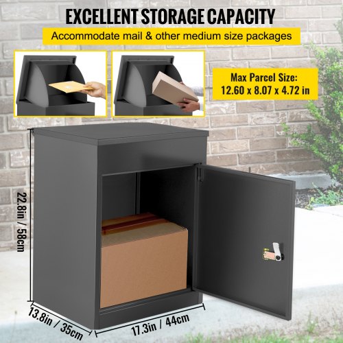 Parcel Drop Box Gray Galvanized Steel 17.32x13.78x22.83in Wall Mounted Package Drop Box with Lockable Storage Compartment Heavy Duty Weatherproof for Express Mail Delivery for Home&Business Use