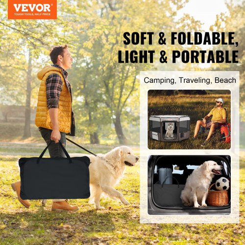 Foldable Pet Playpen, 46 inch Portable Dog Playpen, Crate Kennel for Puppy, Dog, Cat, Premium Waterproof 600D Oxford Cloth, Removable Zipper, for Indoor Outdoor Travel Camping Use (Octagon, L)
