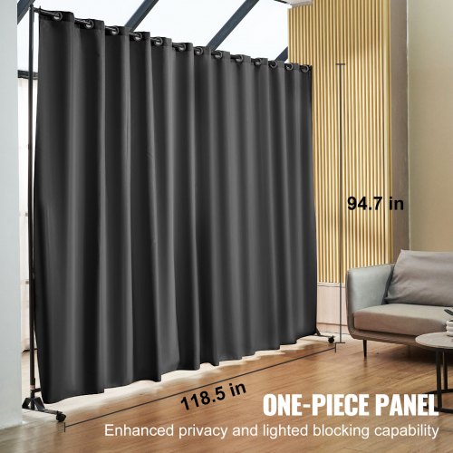 Room Divider, 8 ft x 10 ft Portable Panel Room Divider with Wheels Curtain Divider Stand, Room Divider Privacy Screen for Office, Bedroom, Dining Room, Study, Light Grey