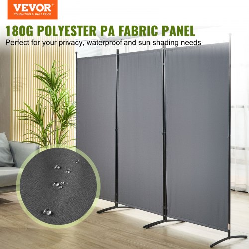 Room Divider, 6.1 ft Room Dividers and Folding Privacy Screens (3-panel), Fabric Partition Room Dividers for Office, Bedroom, Dining Room, Study, Freestanding, Dark Gray