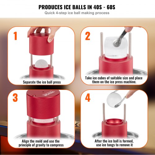 Ice Ball Press, 2.4" Ice Ball Maker, Aircraft Al Alloy Ice Ball Press Kit for 60mm Ice Sphere, Ice Press with Tong and Drip Tray, for Whiskey, Cocktail, Bourbon, Scot on Party & Holiday, Red
