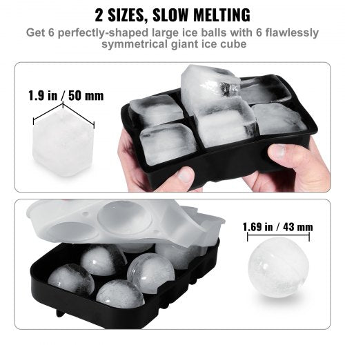 Ice Ball Maker Silicone Ice Cube Tray with Lid 2 Packs Whiskey Cocktail