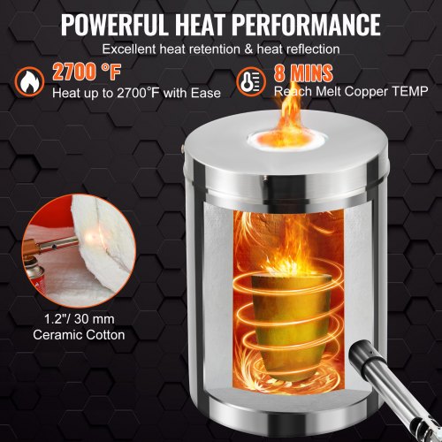 6kg Propane Melting Furnace Kit Melting Furnace Stainless Steel 1482℃ Metal Gas Furnace
