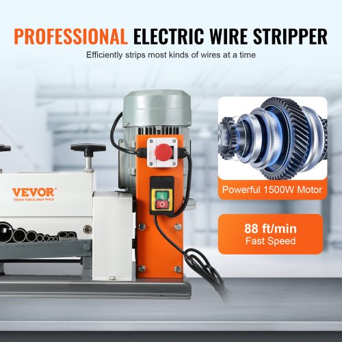 Automatic Wire Stripping Machine, 0.06''-1.575'' Electric Motorized Cable Stripper, 1500 W, 88 ft/min Wire Peeler with Double Blades (Cut/Peel), 9 Channels for Scrap Copper Recycling