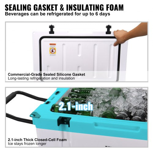 Insulated Portable Cooler with Wheels, 65 qt, Holds 65 Cans, Wheeled Hard Cooler with Heavy Duty Handle, Ice Chest Lunch Box for Camping, Beach, Picnic, Travel, Outdoor, Keeps Ice for 6 Days