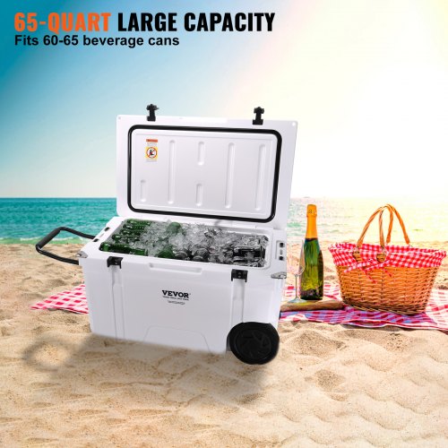 Insulated Portable Cooler with Wheels, 65 qt, Holds 65 Cans, Wheeled Hard Cooler with Heavy Duty Handle, Ice Chest Lunch Box for Camping, Beach, Picnic, Travel, Outdoor, Keeps Ice for 6 Days