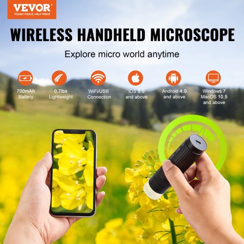 Digital Microscope, 50X-1000X Magnification, 1080P Photo/Video Coin Microscope, Handheld Portable Electronic Microscope with 8 LED Lights, Compatible with Windows/Mac OS/iOS/Android