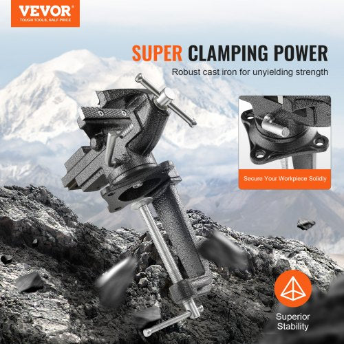 Bench Vise, 2.2 inch Dual-Purpose Table Vise for Workbench, Clamp-on Vise with Multifunctional Jaw and 360° Swivel Base, for Woodworking, Workshop DIY Uses