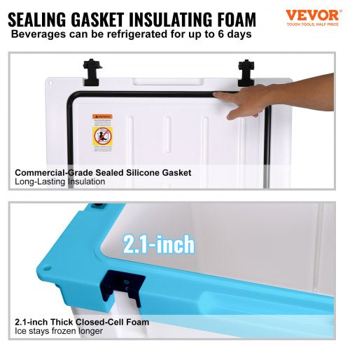 Insulated Portable Cooler, 65 qt, Holds 65 Cans, Ice Retention Hard Cooler with Heavy Duty Handle, Ice Chest Lunch Box for Camping, Beach, Picnic, Travel, Outdoor, Keeps Ice for up to 6 Days