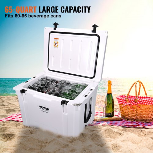 Insulated Portable Cooler, 65 qt, Holds 65 Cans, Ice Retention Hard Cooler with Heavy Duty Handle, Ice Chest Lunch Box for Camping, Beach, Picnic, Travel, Outdoor, Keeps Ice for up to 6 Days