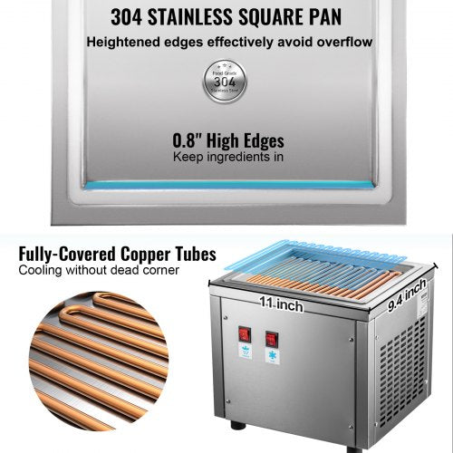 280 W Commercial Rolling Ice Machine Fried Ice Cream Rolls 24 x 28 cm Production Area Stainless Steel Rolled Machine Plate Fried Ice Cream Roll Machine Thai Ice Machine