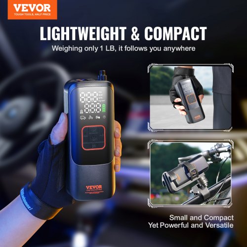 Tire Inflator Portable Air Compressor, 150 PSI Electric Air Pump, 4000mAh Rechargeable Tire Pump with Auto-Off Function, LCD Pressure Gauge, 3 Nozzles, LED Light for Motorcycle Bike Car Ball