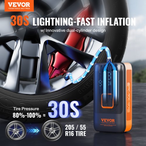 Tire Inflator Portable Air Compressor Dual Cylinders 12000mAh Auto-Off