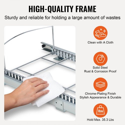 Pull-Out Trash Can, Under Mount Kitchen Waste Container with Slide ang Handle, 35.3 lbs Load Capacity Heavy Duty Garbage Recycling Bin for Kitchen Cabinet, Sink, Under Counter (Bin Not Include)
