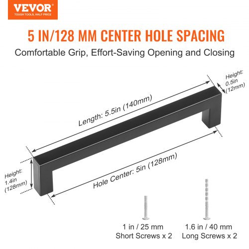 10 Pack Cabinet Pulls, 5.03in / 128mm Center to Center Slim Square Kitchen Cabinet Drawer, Stainless Steel Modern Kitchen Cupboard Door Handles for Kitchen Bathroom Bar Hardware Matte Black