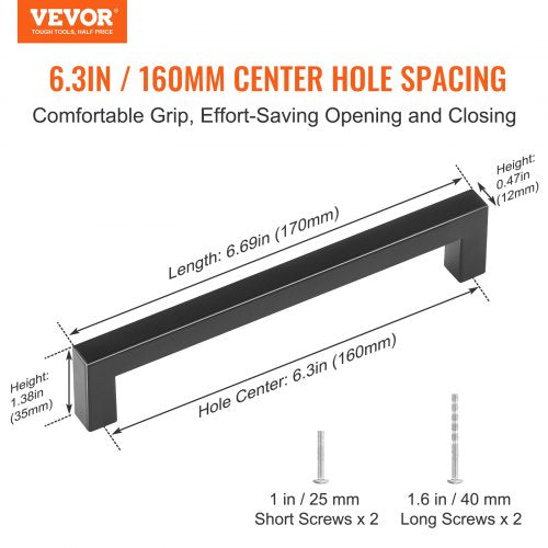 30 Pack Cabinet Pulls, 6.3 inch /160mm Center to Center Slim Square Kitchen Cabinet Drawer, Stainless Steel Modern Kitchen Cupboard Door Handles for Kitchen Bathroom Bar Hardware Matte Black