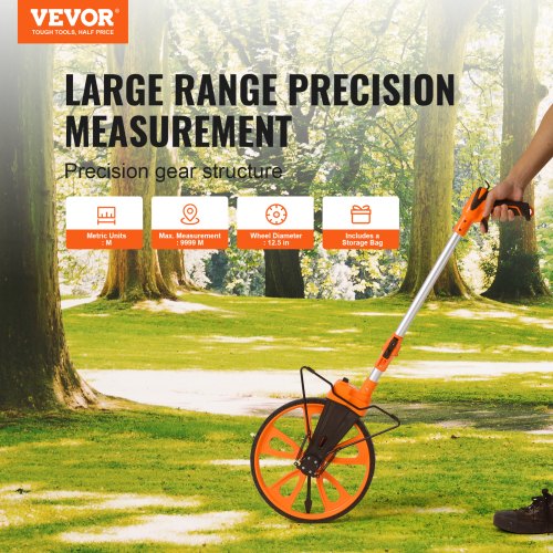 Measuring Wheel in Inches, 317.5 mm Diameter Wheel, Centerline Design w/ Handbrake, 959.1-520mm Telescoping Measure Wheel,Measurement 0-9,999m with Bag, for Lawn/Hard/Soft/Wood Road Measuring