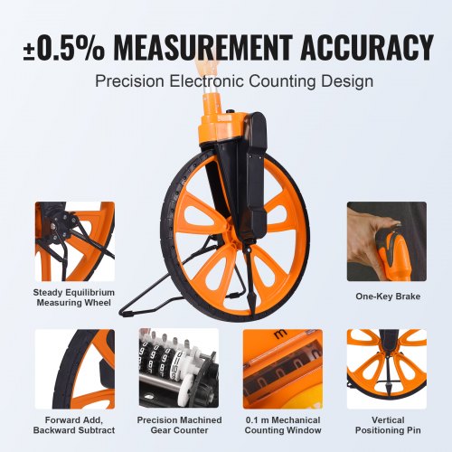 Measuring Wheel in Inches, 317.5 mm Diameter Wheel, Centerline Design w/ Handbrake, 959.1-520mm Telescoping Measure Wheel,Measurement 0-9,999m with Bag, for Lawn/Hard/Soft/Wood Road Measuring