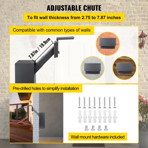 Through The Wall Drop Box, 12.5''x6.3''x16.9'' Mail Drop Box w/Adjustable Chute, Deposit Drop Box w/Code Lock, Rainproof Wall Mount Mailbox for Letters, Rents, Checks & Keys, Home & Office, Grey