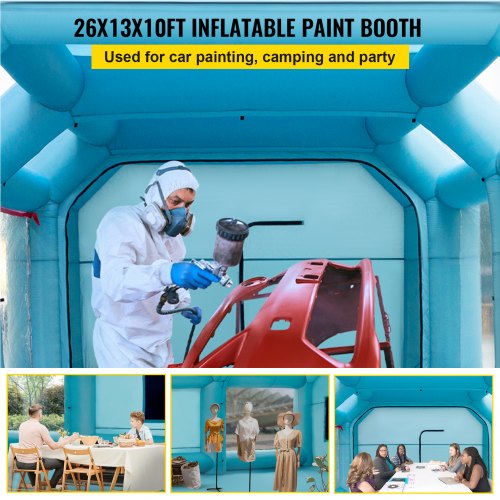 Portable Inflatable Paint Booth, 26x15x10ft Inflatable Spray Booth, Car Paint Tent w/ Air Filter System & 2 Blowers, Upgraded Blow Up Spray Booth Tent, Auto Paint Workstation, Car Parking Garage