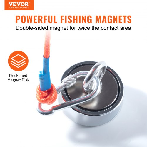 Magnet Fishing Kit, 1200lbs Pulling Force Double Sided Fishing Magnets, 2.95inch Diameter Magnet with Rope, Grappling Hook, Gloves, Waterproof Case, Threadlocker, Eye Bolt, for Fishing