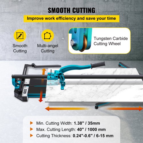 Tile Cutter 39in Cutting Tool w/ Laser Guide Single Rail Double Brackets