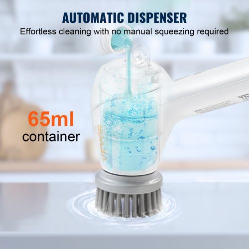 Electric Spin Scrubber, Cordless Electric Cleaning Brush with Auto Detergent Dispenser & 2 Adjustable Speeds, Portable Power Shower Scrubber with 5 Replaceable Brush Heads for Bathroom, Tub