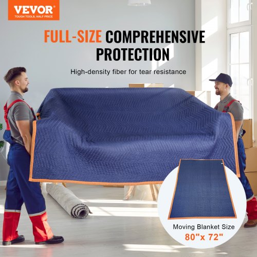 Moving Blankets, 80" x 72", 35 lbs/dz Weight, 12 Packs, Professional Non-Woven & Recycled Cotton Packing Blanket, Heavy Duty Mover Pads for Protecting Furniture, Floors, Appliances, Blue/Orange