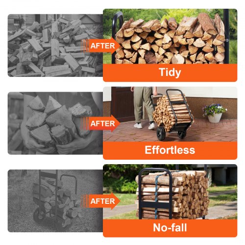 Firewood Log Cart, 250 lbs Capacity, Outdoor and Indoor Wood Rack Storage Mover with PU Wheels & Waterproof Cloth, Heavy Duty Steel Dolly Hauler, Firewood Carrier for Fireplace, Fire Pit, Black