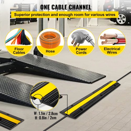 Cable Protector Ramp, 4 Packs 1 Channel Speed Bump Hump, Rubber Modular Rated 18000 LBS Load Capacity Protective Wire Cord Driveway Traffic, Black
