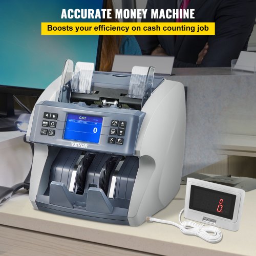 Money Machine, Mixed Denominations Money Counter, 5 Counterfeit Detections Bill Count, 8 Working Modes Cash Machine, 800/1000/1200/1500pcs/min Note Counting Machine with External Display for Ban