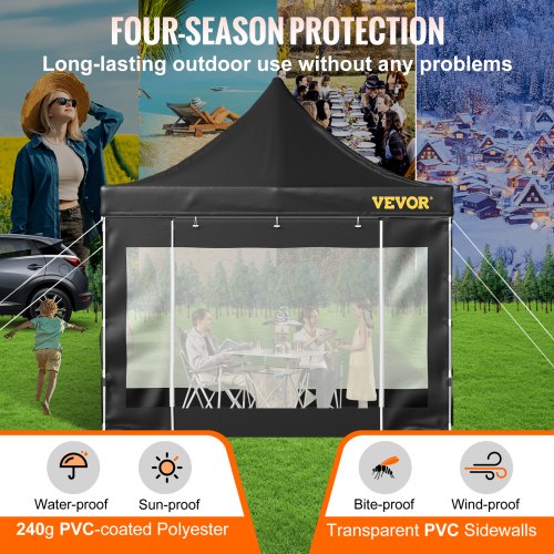 10 x 10 FT Pop Up Canopy Tent, Outdoor Patio Gazebo Tent with Removable Sidewalls and Wheeled Bag, UV Resistant Waterproof Instant Gazebo Shelter for Party, Garden, Backyard, Black
