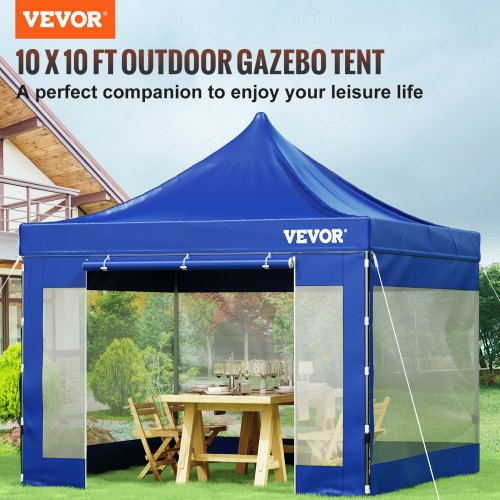 10 x 10 FT Pop Up Canopy Tent, Outdoor Patio Gazebo Tent with Removable Sidewalls and Wheeled Bag, UV Resistant Waterproof Instant Gazebo Shelter for Party, Garden, Backyard, Blue