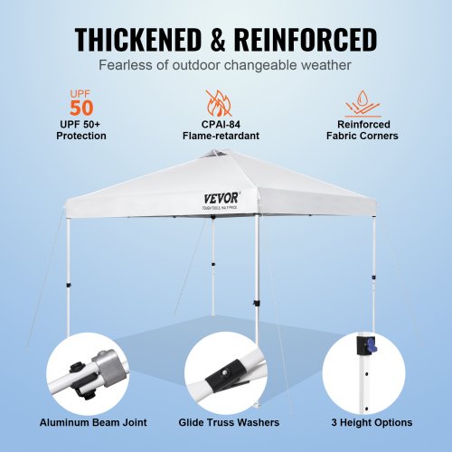 Pop Up Canopy Party Tent 10 x 10 ft with Portable Bag for Camping White