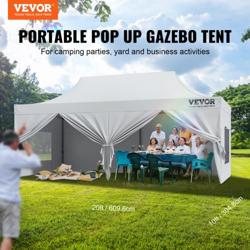 Pop Up Canopy Tent Outdoor Gazebo Tent 10x20FT with Sidewalls & Bag White