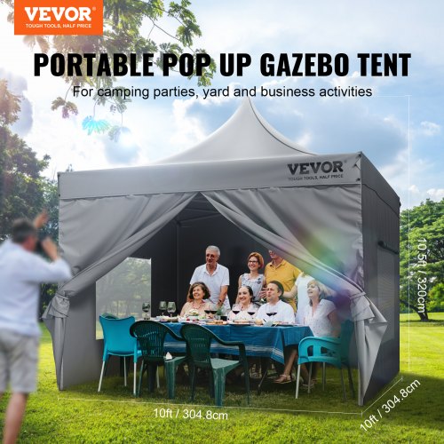 Pop Up Canopy Tent Outdoor Gazebo Tent 10x10FT with Sidewalls Dark Gray