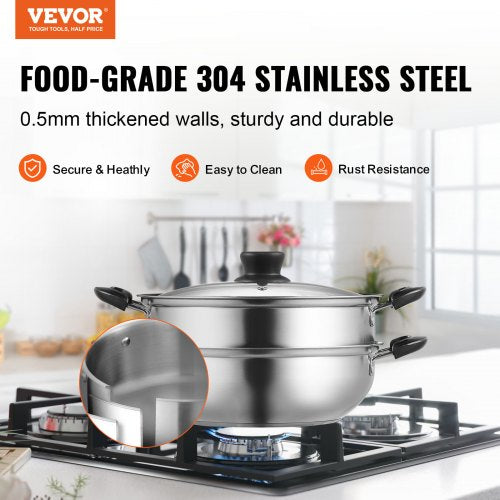Steamer Pot, 11in/28cm Steamer Pot for Cooking with 3QT Stock Pot and Vegetable Steamer, Food-Grade 304 Stainless Steel Food Steamer Cookware with Lid for Gas Electric Induction Grill Stove