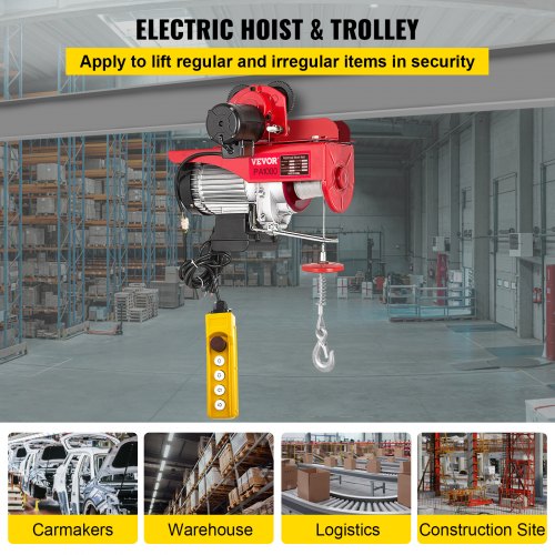 Electric Wire Rope Hoist with Trolley, Electric Wire Rope Hoist with Trolley Remote Control Industry 1000KG/2200LBS Capacity