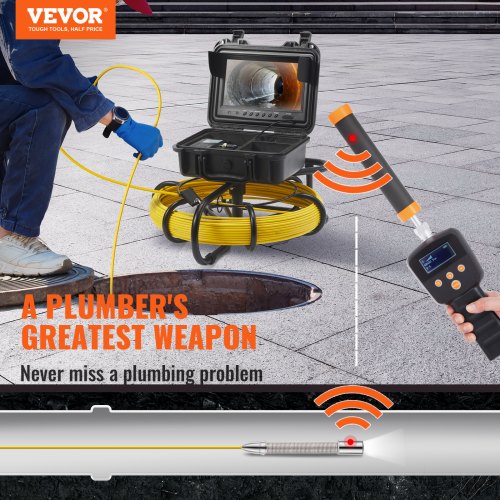 Sewer Camera Pipe Inspection Camera w/ 512hz Sonde 9in 720p Screen 165 ft
