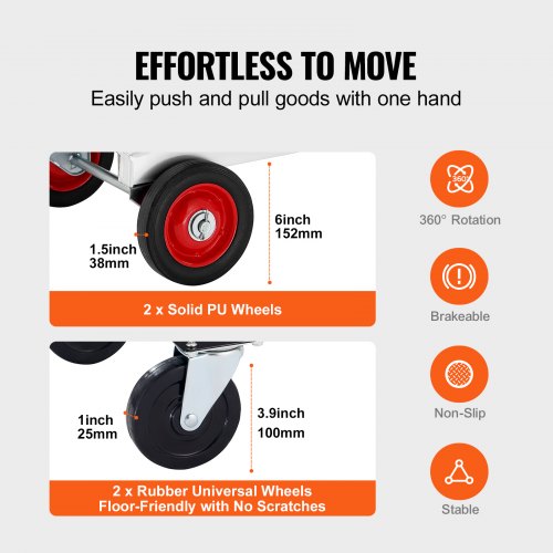 Aluminum Hand Truck, 2 in 1, 400 lbs Load Capacity, Heavy Duty Industrial Convertible Folding Hand Truck and Dolly, Utility Cart Converts from Hand Truck to Platform Cart with Rubber Wheels