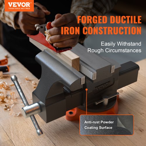 Bench Vise, 6.5" Jaw Width 6.5" Forward &9.3" Reverse Opening, 360-Degree Swivel Locking Base Multipurpose Workbench with Anvil, Heavy Duty Ductile Iron with Bolts & Nuts, for Drilling, Pipe Cut