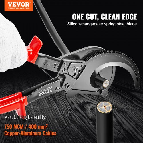 Ratcheting Cable Cutter, 11" Ratchet Wire and Cable Cutter, Cut up to 400 mm², with Comfortable Grip Handles, Easy to Use Quick-Release Lever, Silicon-Manganese Spring Steel Blade