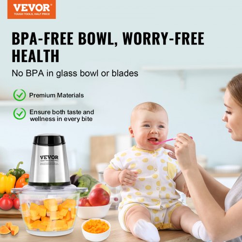 Electric Food Chopper Food Processor 5 Cup Glass Bowl Meat Grinder Mixer