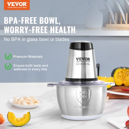Electric Food Chopper Processor 8 Cup Stainless Steel Bowl Meat Grinder