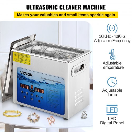 Ultrasonic Cleaner, 36KHz~40KHz Adjustable Frequency, 3L 220V, Ultrasonic Cleaning Machine w/ Digital Timer and Heater, Lab Sonic Cleaner for Jewelry Watch Eyeglasses Coins, FCC/CE/RoHS Listed