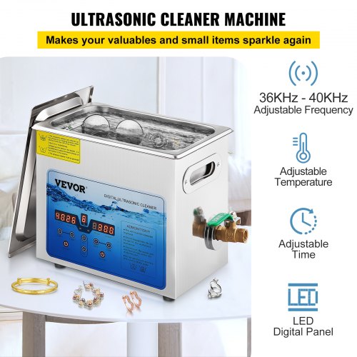 Ultrasonic Cleaner, 36KHz~40KHz Adjustable Frequency, 6L 220V, Ultrasonic Cleaning Machine w/ Digital Timer and Heater, Lab Sonic Cleaner for Jewelry Watch Eyeglasses Coins, FCC/CE/RoHS Listed