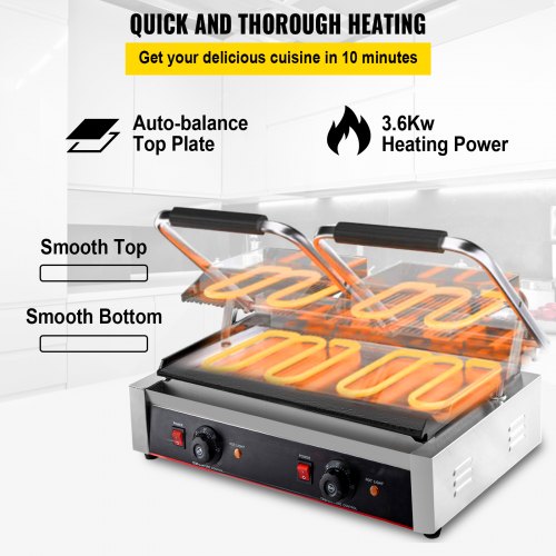 Commercial Panini Press Grill 220V Electric Sandwich Press Grill 3600W Sandwich Press Maker Toaster Double Heads Panini Grill Press Toaster Sandwich Commercial Machine for Kitchen
