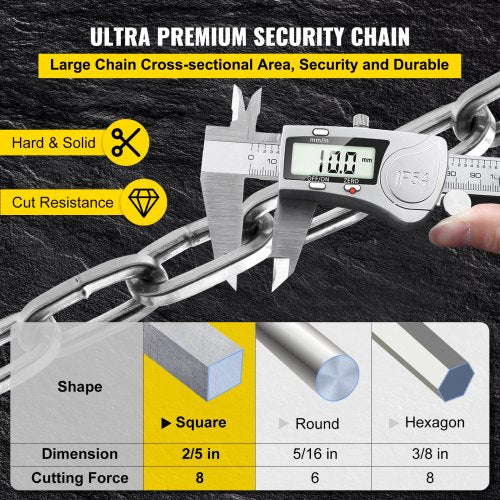 Heavy Duty Chain Lock, 118" Long Chain Security Chain and Lock Kit, 0.4" Premium Case-Hardened Chain Pure Brass Lock Core with 3 Keys, Fit for Motorcycle, Generator, Gates, Bicycle, Scooter
